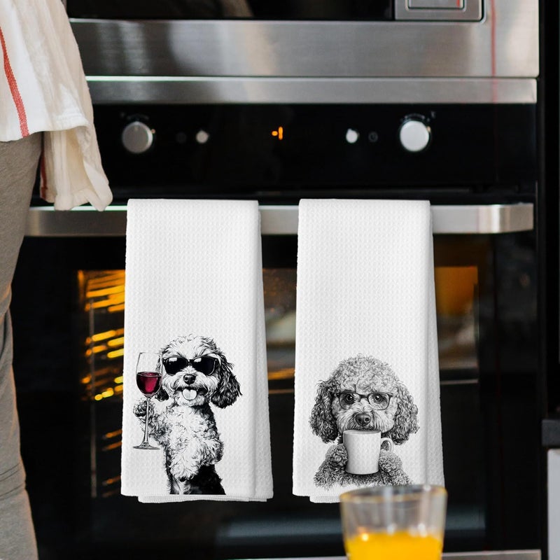 Mcehtle Funny Cockapoo Dog Kitchen Towels Set of 2, Funny Kitchen Coffee Station Wine Bar Decor, Black and White Dog Owner Hand Towel, Humor Housewarming Gift Dining Room Tea Towels 16x24 Inch - Image 2